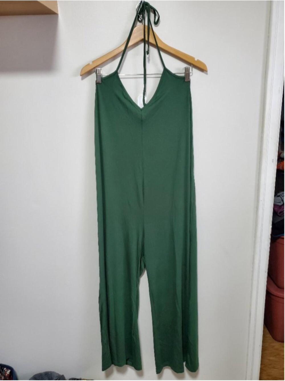 JACKSON ROWE NWT Halter Neck Wide Leg Jumpsuit Green Large Open Back Flowy Soft - Picture 2 of 14